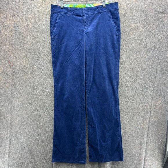 Lilly Pulitzer Pants Womens 10 Blue Corduroy Cotton Spandex Tropical Waist Trim - Picture 1 of 10